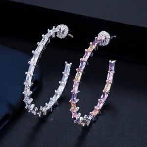 Anthro Emerald Cut Hoops Double Inlay Eternity Earrings